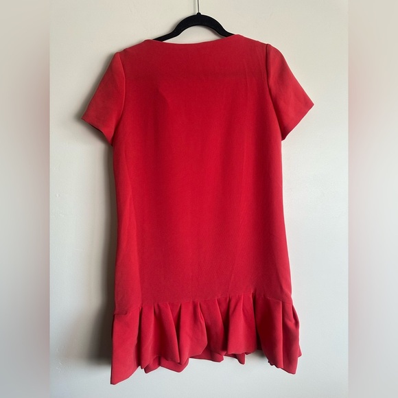 NWOT MAJE Landrade Ruffled Crepe Jersey Mini Shift Dress in Coral Size 40 Large - Picture 3 of 5